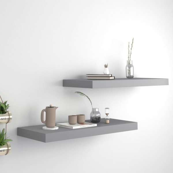 Estante flotante pared 2 uds gris MDF 60x23.5x3.8 cm