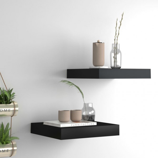 Estante flotante pared 2 uds MDF negro 23x23.5x3.8 cm