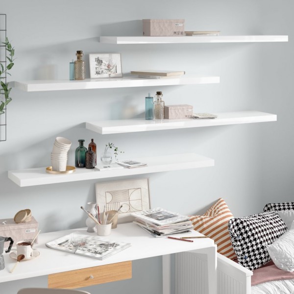 Estante flotante pared 4 uds MDF blanco brillo 120x23.5x3.8 cm