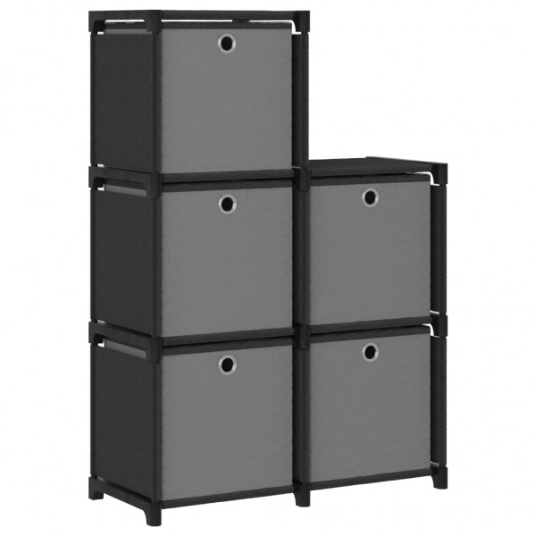 Estantería de 5 cubos con cajas tela negra 103x30x72.5 cm
