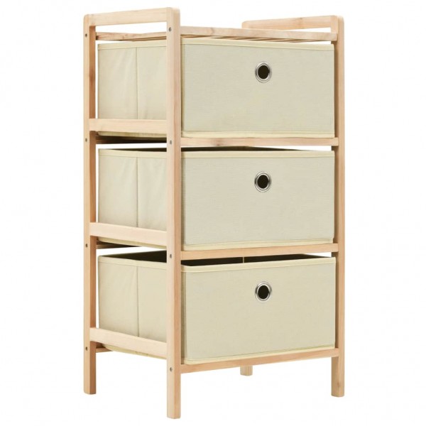 Estantería de almacenaje 3 cestas de tela madera de cedro beige