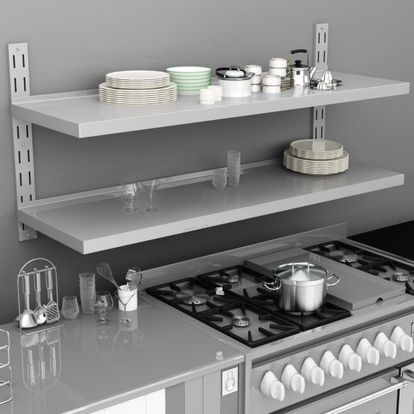 Estantería pared flotante 2 niveles acero inoxidable 150x30 cm