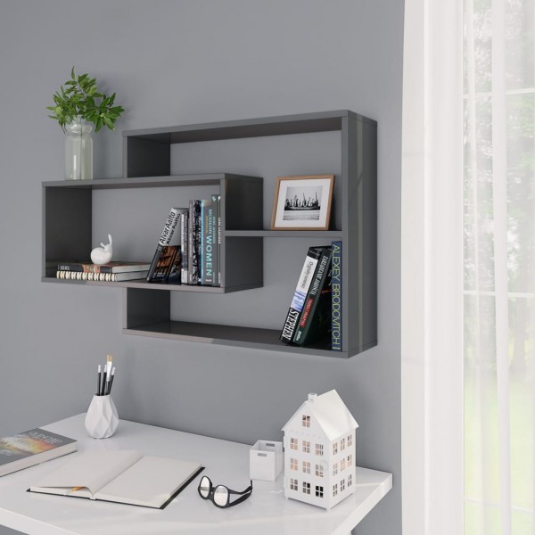 Estantes de pared contrachapada gris brillante 104x20x58.5 cm