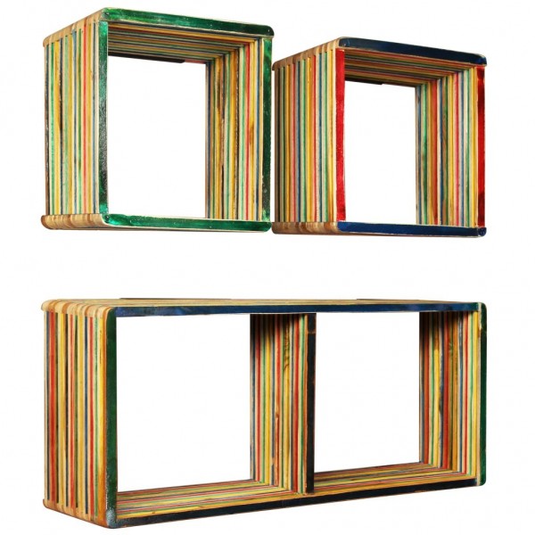 Estantes de pared de madera reciclada de teca maciza 3 piezas