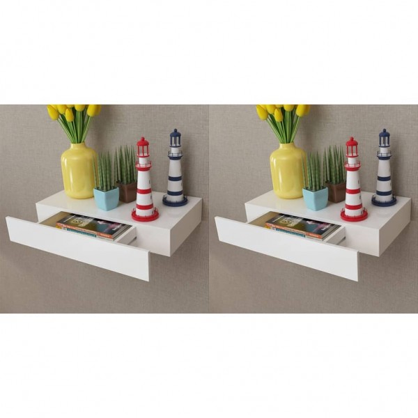 Estantes de pared flotantes con cajones 2 uds blanco 48 cm