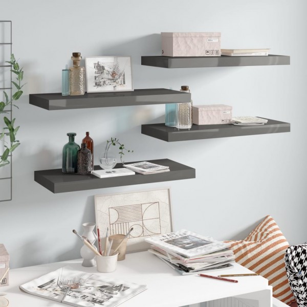 Estantes flotante de pared 4 uds MDF gris brillo 60x23.5x3.8 cm