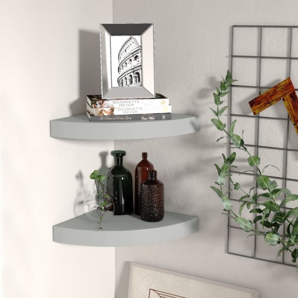 Estantes flotantes de esquina 2 uds MDF gris 25x25x3.8 cm