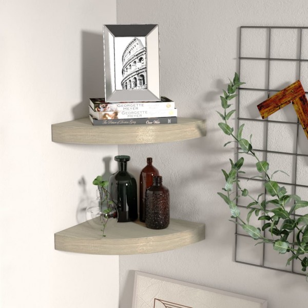 Estantes flotantes de esquina 2 uds MDF roble 25x25x3.8 cm