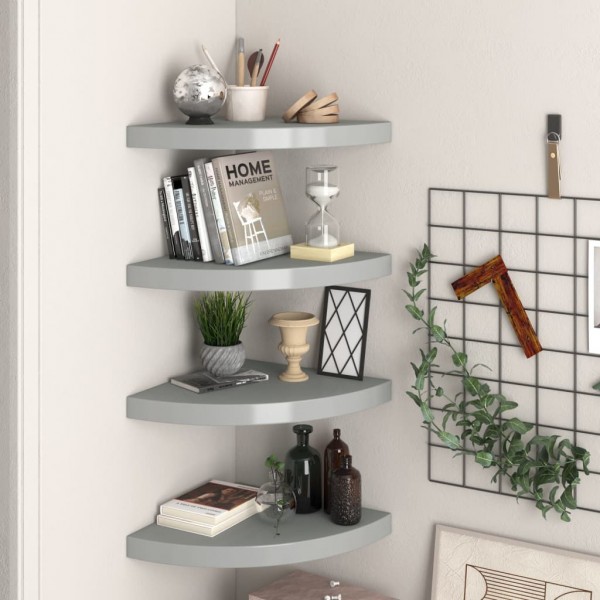 Estantes flotantes de esquina 4 uds MDF gris 35x35x3.8 cm