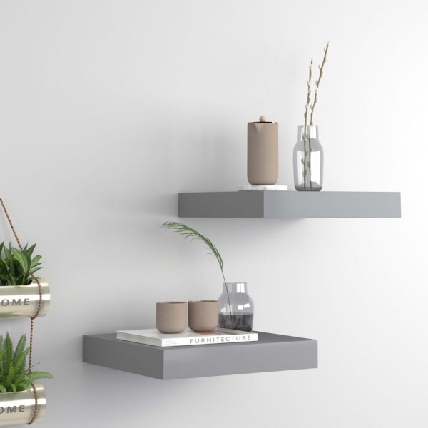 Estantes flotantes de pared 2 uds MDF gris 23x23.5x3.8 cm