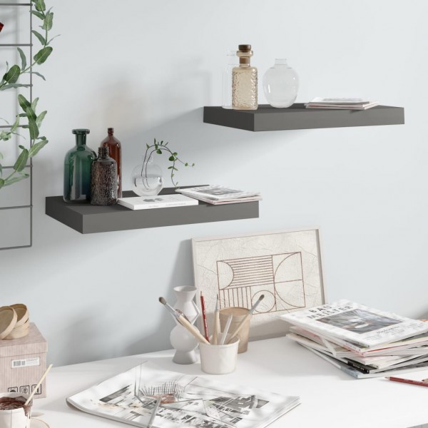 Estantes flotantes de pared 2 uds MDF gris brillo 40x23x3.8 cm
