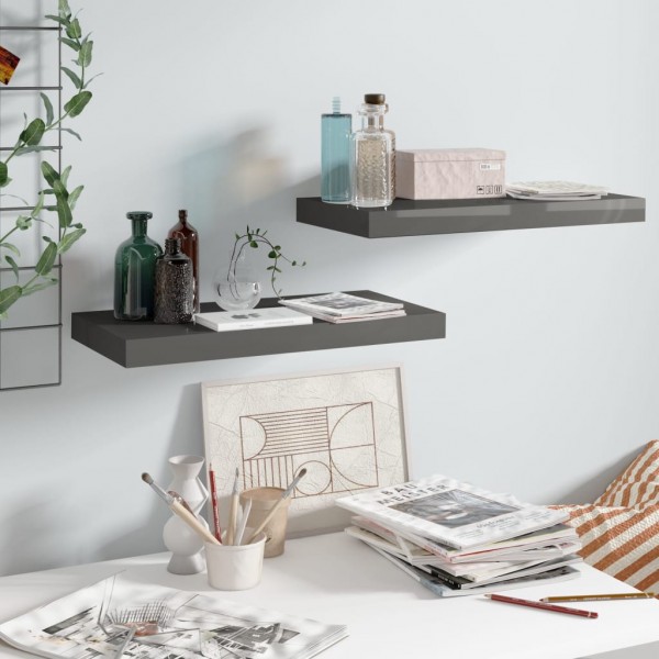 Estantes flotantes de pared 2 uds MDF gris brillo 50x23x3.8 cm