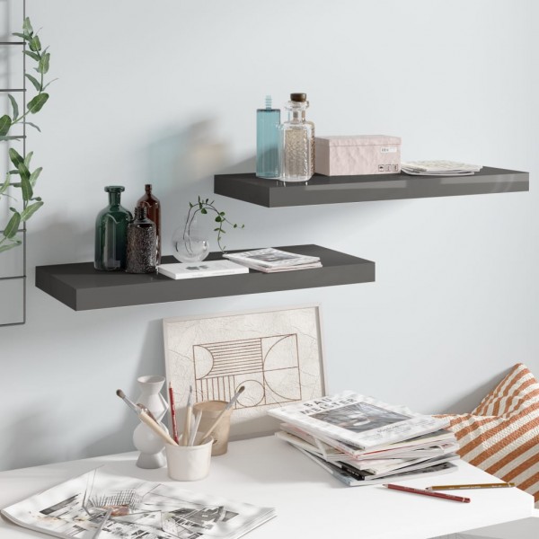 Estantes flotantes de pared 2 uds MDF gris brillo 60x23.5x3.8cm