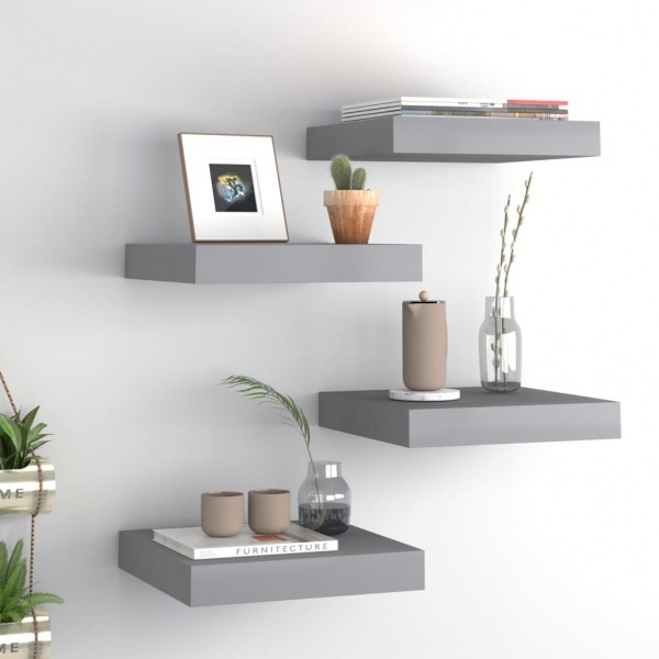 Estantes flotantes de pared 4 uds MDF gris 23x23.5x3.8 cm