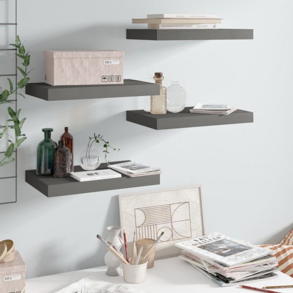 Estantes flotantes de pared 4 uds MDF gris brillo 40x23x3.8 cm