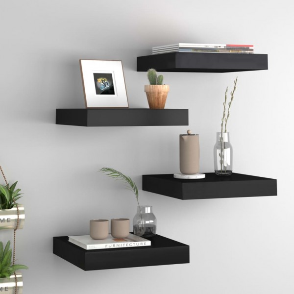 Estantes flotantes de pared 4 uds MDF negro 23x23.5x3.8 cm
