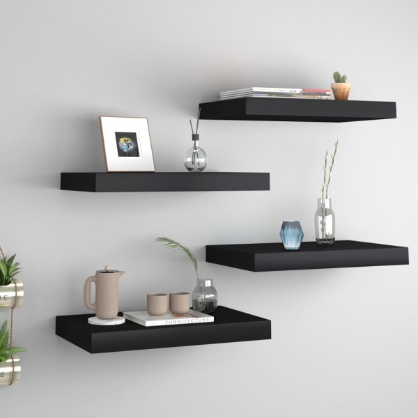 Estantes flotantes de pared 4 uds MDF negro 40x23x3.8 cm