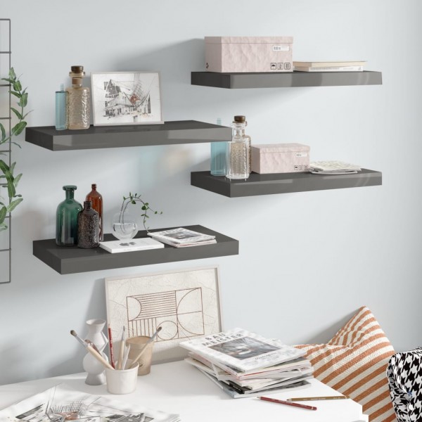 Estantes flotantes de pared 4 uds MDF negro brillo 50x23x3.8 cm