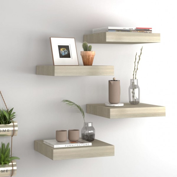 Estantes flotantes de pared 4 uds MDF roble 23x23.5x3.8 cm