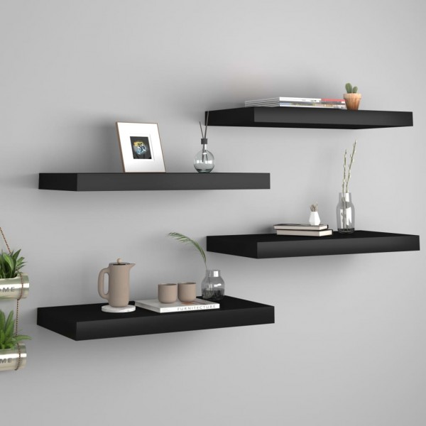 Estantes flotantes de pared 4 uds negro MDF 50x23x3.8 cm