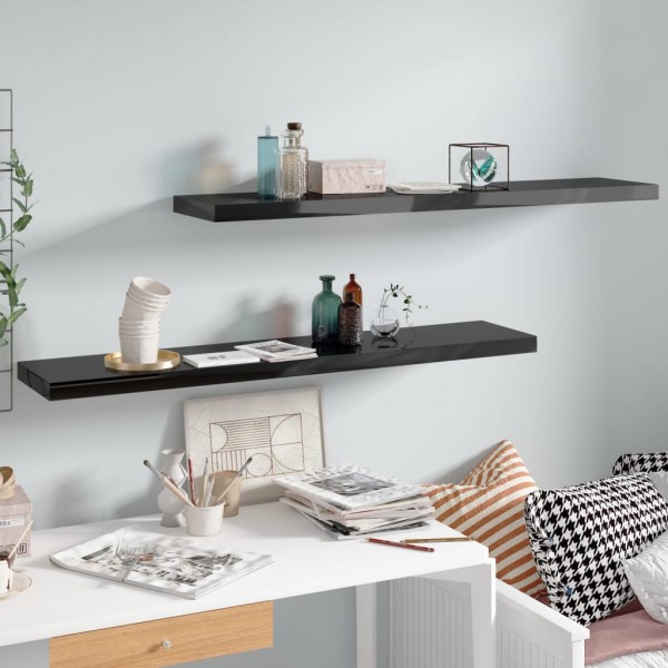 Estantes flotantes pared 2 uds MDF negro brillo 120x23.5x3.8 cm