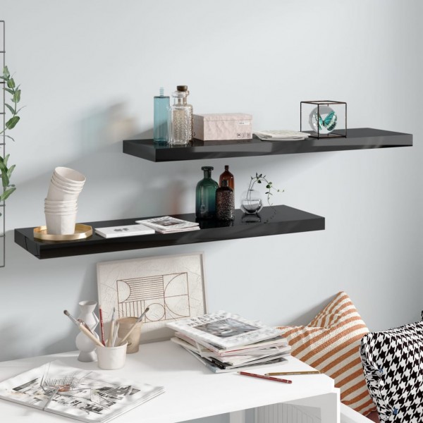 Estantes flotantes pared 2 uds MDF negro brillo 90x23.5x3.8 cm