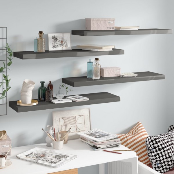 Estantes flotantes pared 4 uds MDF gris brillo 90x23.5x3.8 cm