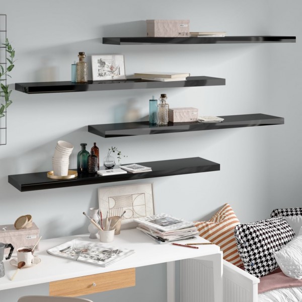 Estantes flotantes pared 4 uds negro brillo MDF 120x23.5x3.8 cm