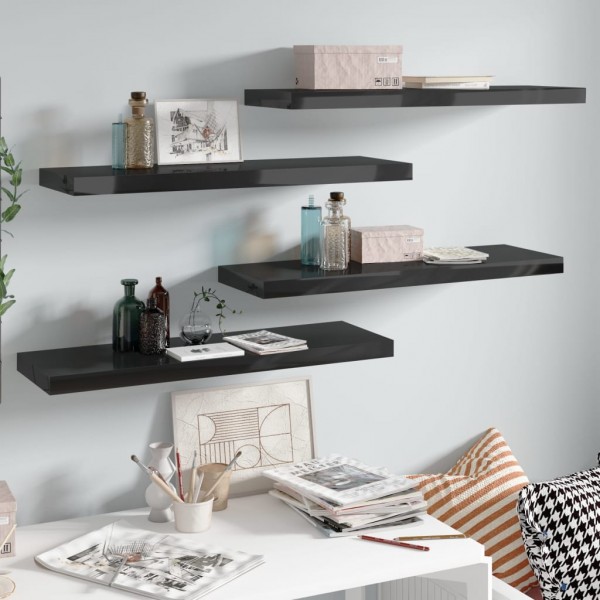 Estantes flotantes pared 4 uds negro brillo MDF 80x23.5x3.8 cm