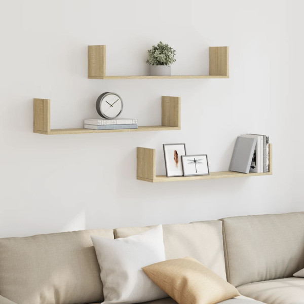 Estantes pared 3 uds madera ingeniería roble Sonoma 80x18x18 cm