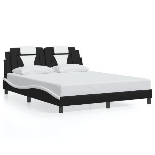 Estructura cama cabecero cuero sintético negro blanco 160x200cm