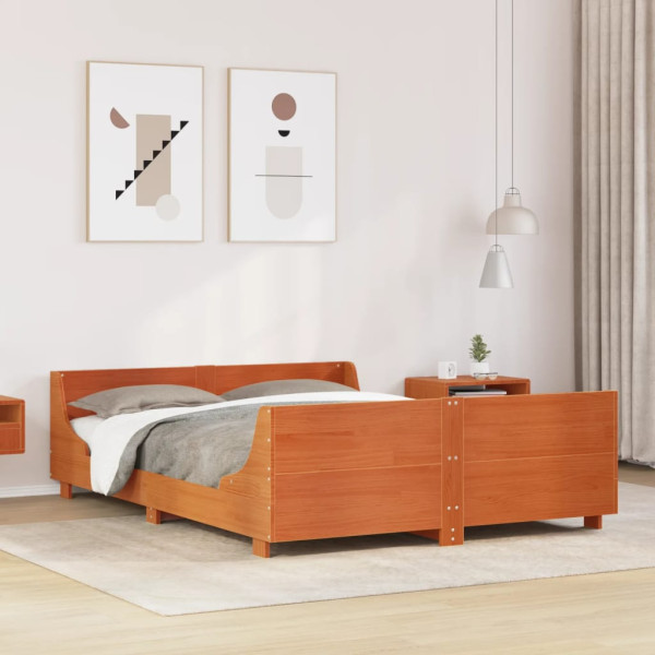 Estructura cama con cabecero madera pino marrón cera 120x200 cm