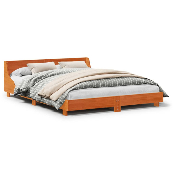 Estructura cama con cabecero madera pino marrón cera 140x200 cm