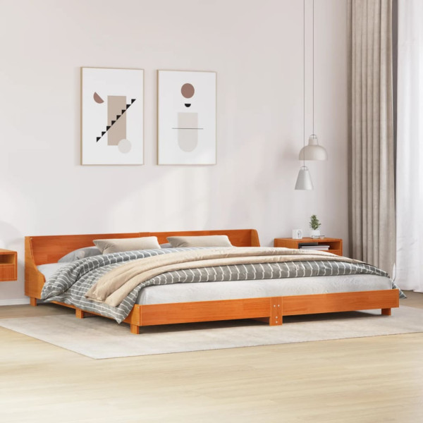 Estructura cama con cabecero madera pino marrón cera 180x200 cm