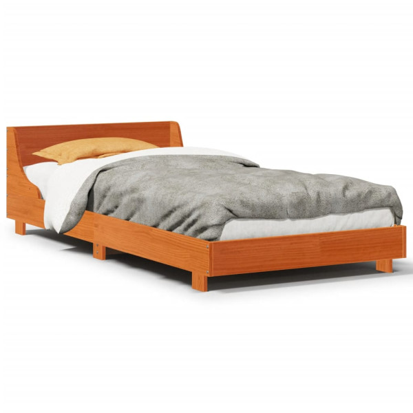 Estructura cama con cabecero madera pino marrón cera 75x190 cm