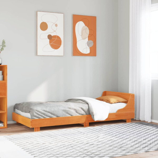 Estructura cama con cabecero madera pino marrón cera 90x200 cm