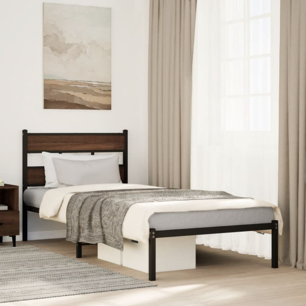 Estructura cama con cabecero sin colchón marrón roble 107x203cm