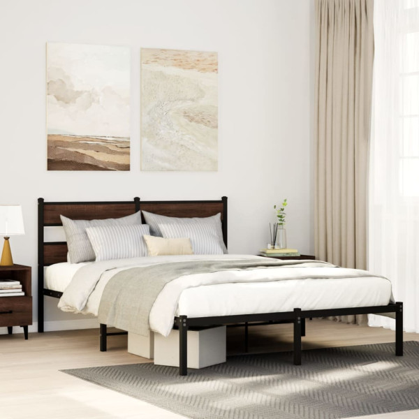 Estructura cama con cabecero sin colchón marrón roble 160x200cm