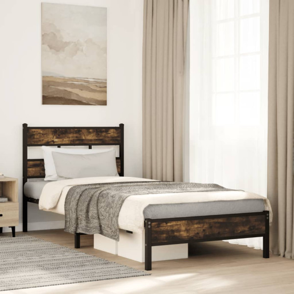 Estructura cama con cabecero sin colchón roble Sonoma 107x203cm