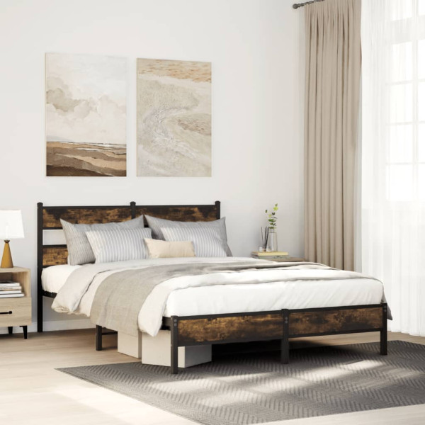 Estructura cama con cabecero sin colchón roble Sonoma 140x190cm