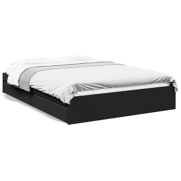 Estructura cama con cajones madera ingeniería negra 160x200 cm