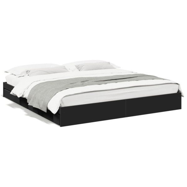 Estructura cama con cajones madera ingeniería negra 200x200 cm