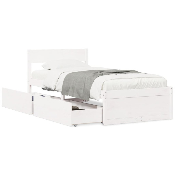 Estructura cama con cajones madera maciza pino blanco 75x190 cm