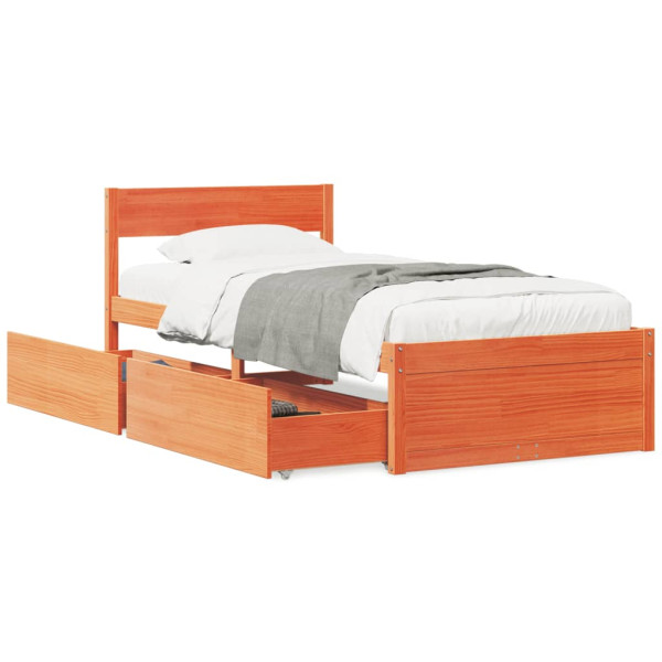Estructura cama con cajones madera maciza pino marrón 100x200cm