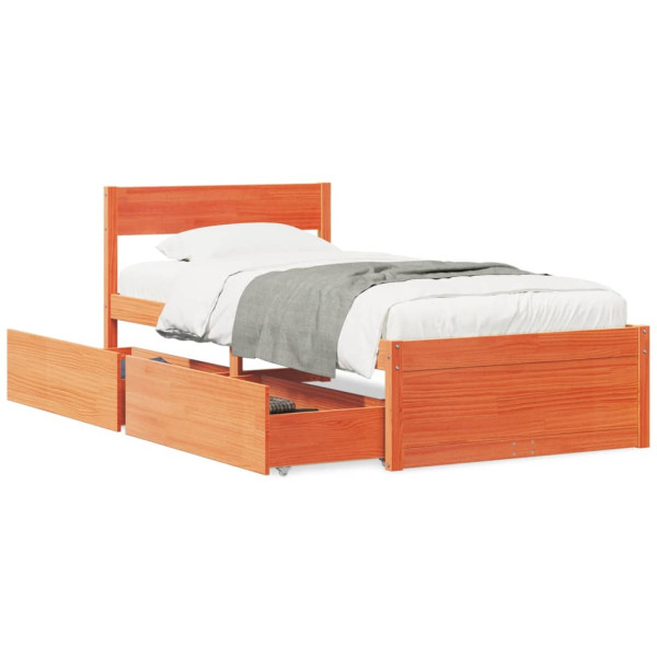 Estructura cama con cajones madera maciza pino marrón 90x200 cm