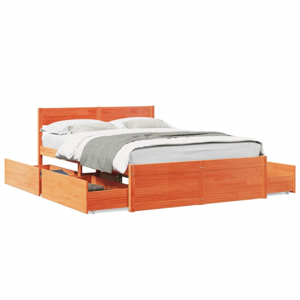 Estructura cama con cajones madera pino marrón cera 135x190 cm
