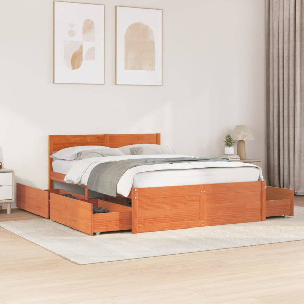 Estructura cama con cajones madera pino marrón cera 140x190 cm