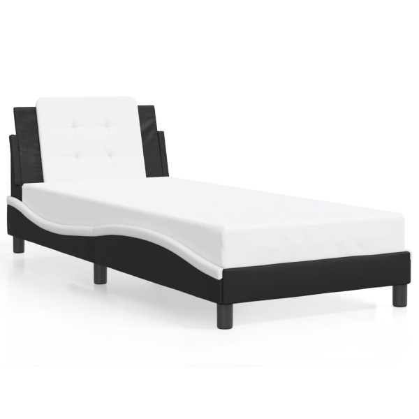 Estructura cama con LED cuero sintético negro blanco 90x190 cm