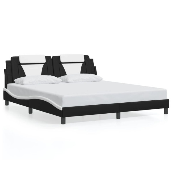 Estructura cama con luces LED cuero PE negro blanco 180x200 cm