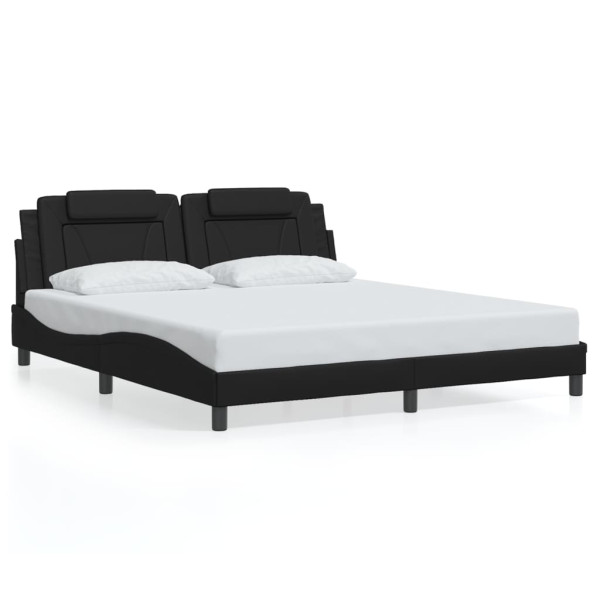 Estructura cama con luces LED cuero sintético negro 180x200 cm